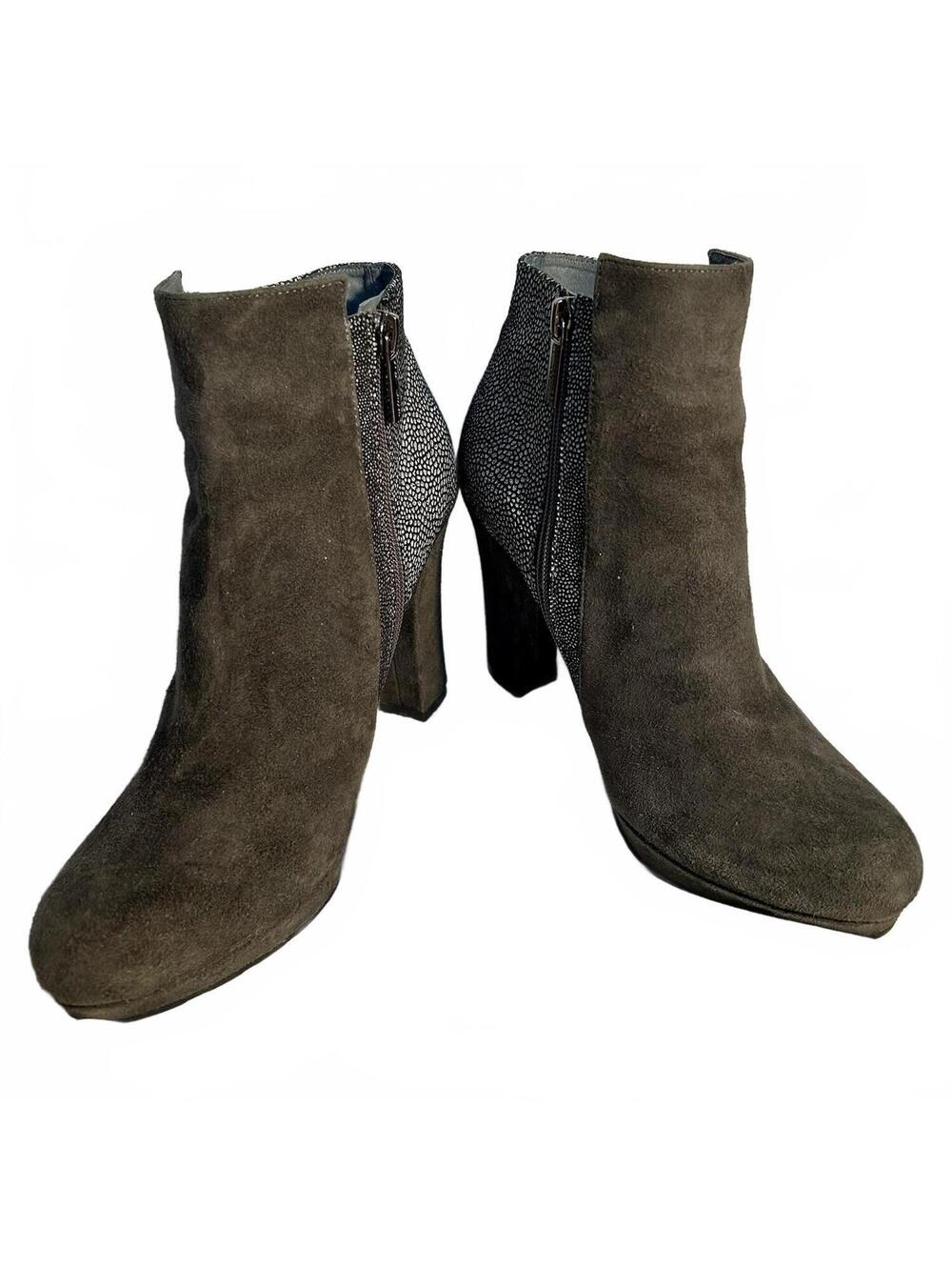 Sacha London Women’s Ankle Bootie Gray/Black Leather Side Zip Animal Print 7
